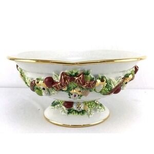 Waterford Christmas Holiday Heirlooms Porcelain Footed Garland Bowl w/Gold Trim